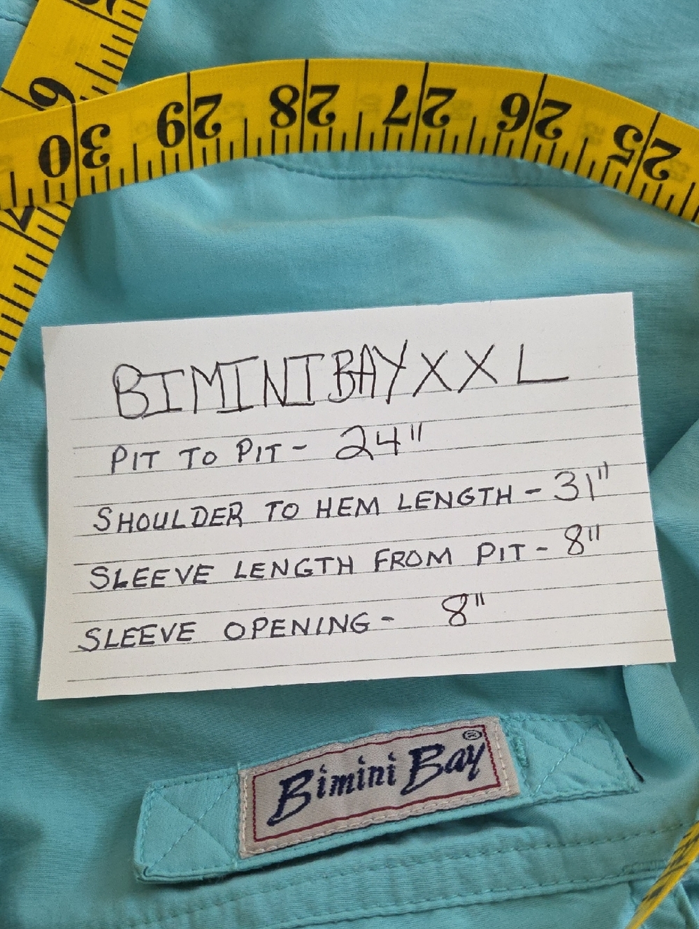 BIMINI BAY XXL Mens Fishing Shirt turquoise short-sleeve button-up shirt UPF 35 - Picture 16 of 16